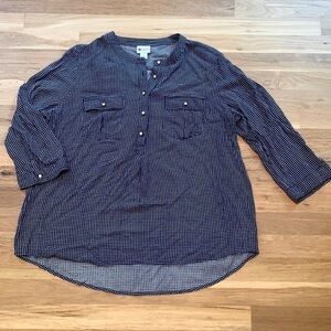 STYLUS Crewneck 1/2 Button 3/4 Sleeve Relaxed Fit Blouse Blue White Women’s XL